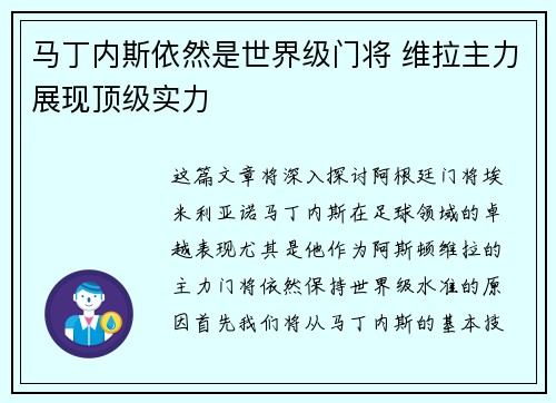 马丁内斯依然是世界级门将 维拉主力展现顶级实力
